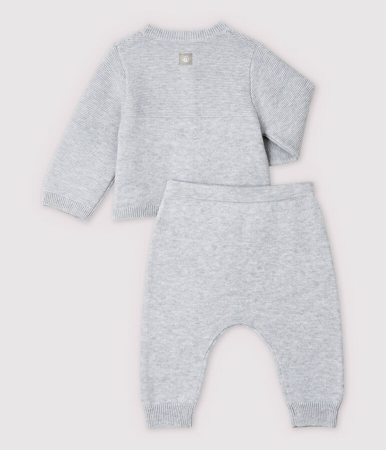 Ensemble 2 pi&egrave;ces gris b&eacute;b&eacute; en tricot de coton biologique gris POUSSIERE CHINE