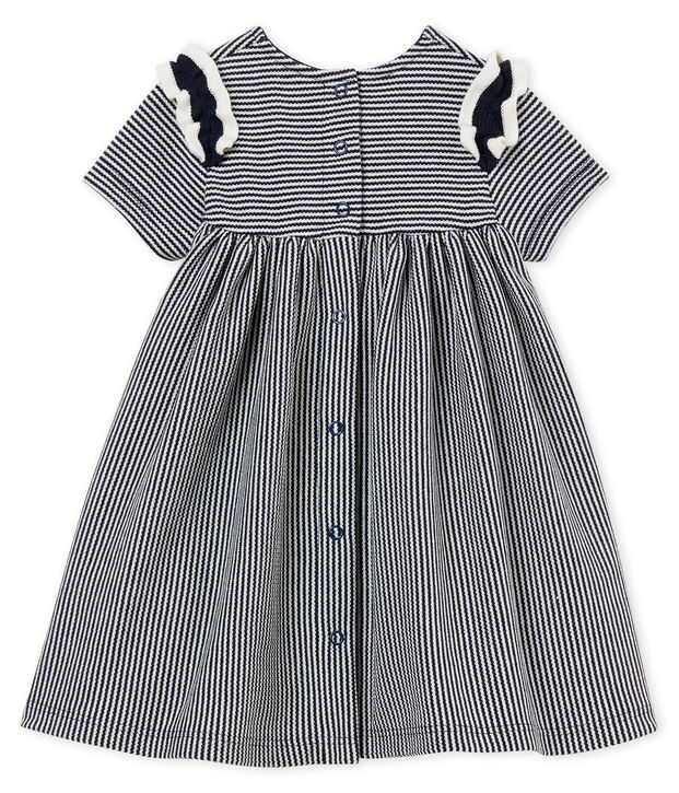 Robe manches courtes milleraies b&eacute;b&eacute; fille bleu/blanc