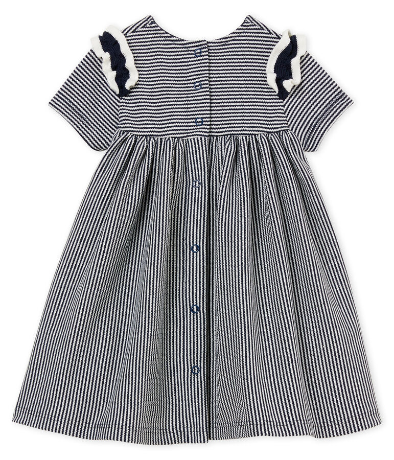 Robe manches courtes milleraies b&eacute;b&eacute; fille bleu/blanc