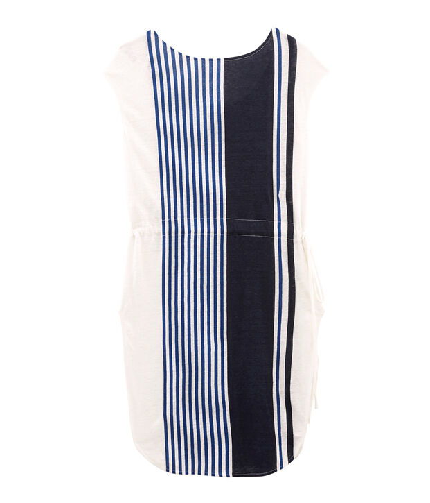 Robe manches courtes femme en lin blanc/multicouleur