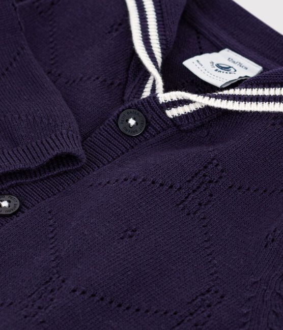 Cardigan bébé à col marin en coton ajouré bleu SOIR