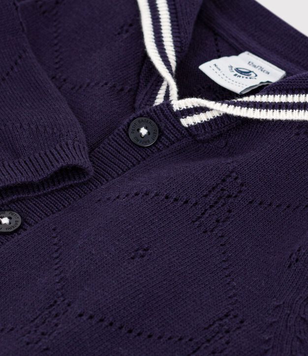 Cardigan b&eacute;b&eacute; &agrave; col marin en coton ajour&eacute; bleu marine