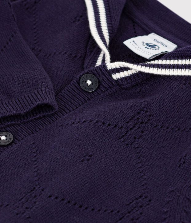 Cardigan b&eacute;b&eacute; &agrave; col marin en coton ajour&eacute; bleu marine