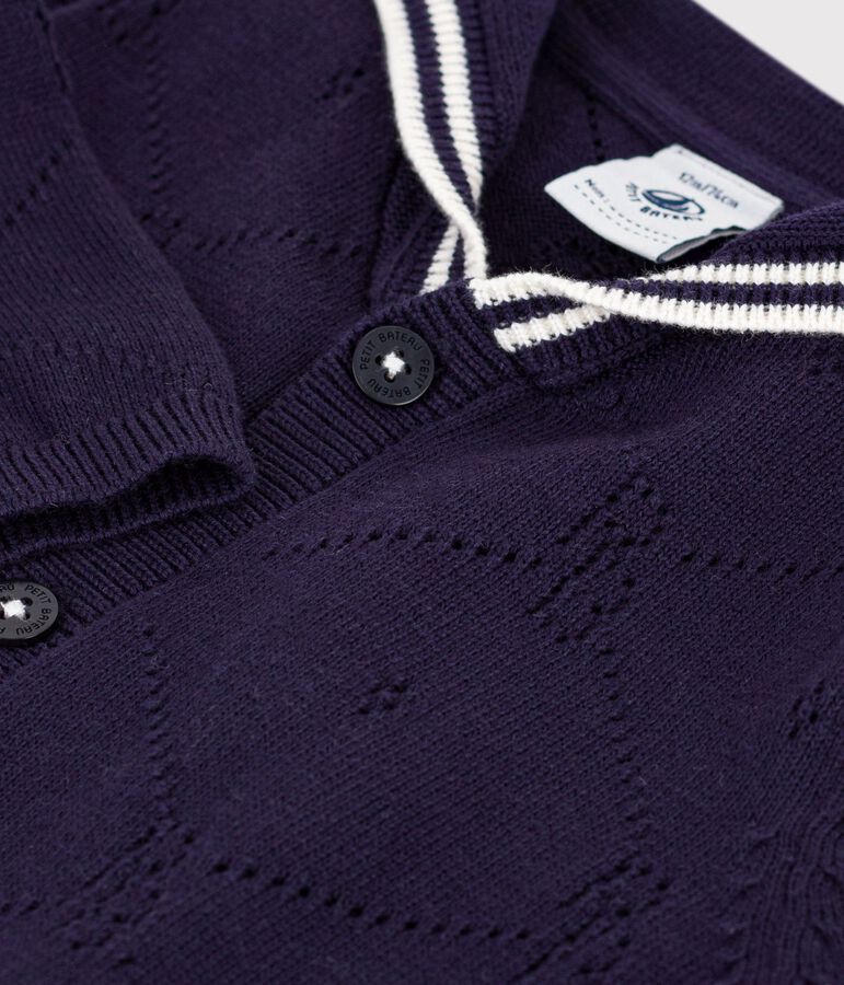 Cardigan b&eacute;b&eacute; &agrave; col marin en coton ajour&eacute; bleu SOIR