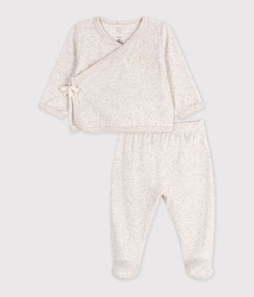 Ensemble bébé en coton brodé poitrine uni