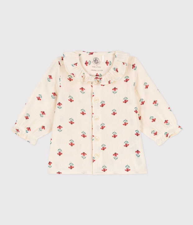 Blouse imprim&eacute;e en gaze de coton b&eacute;b&eacute; &eacute;cru/multicouleur