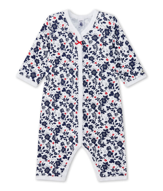 Dors bien sans pieds bébé fille en tubique imprimé blanc ECUME/blanc MULTICO