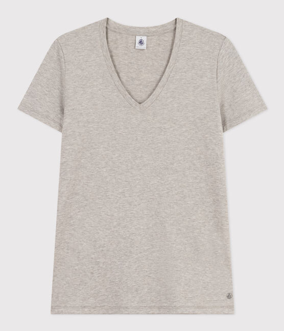 Tee-shirt LE DROIT col V en coton Femme gris CHATON CHINE