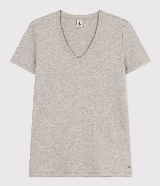 Tee-shirt LE DROIT col V en coton Femme gris