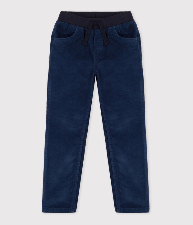 Pantalon droit en velours moyen enfant fille / gar&ccedil;on bleu fonc&eacute;