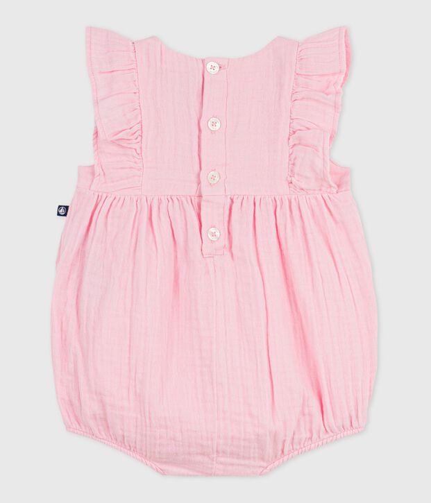 Barboteuse b&eacute;b&eacute; en coton sans manches unie rose clair