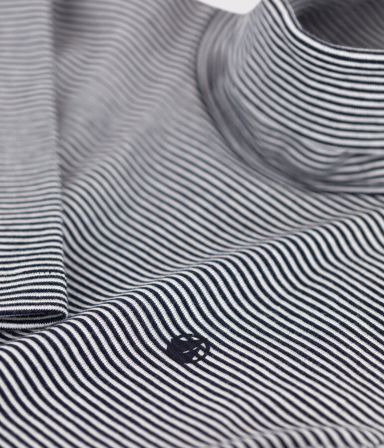 Sous-pull ray&eacute; en coton enfant fille / gar&ccedil;on bleu SMOKING/blanc MARSHMALLOW