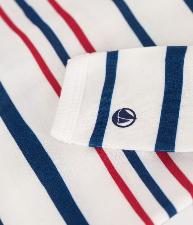 Pyjama b&eacute;b&eacute; en coton ouverture au dos ray&eacute; blanc/bleu/multicouleur