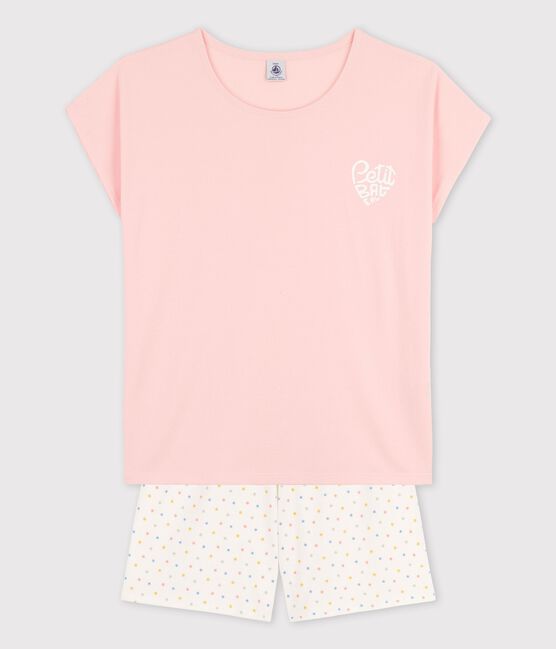 Pyjacourt fille rose en coton biologique rose MINOIS/blanc MULTICO