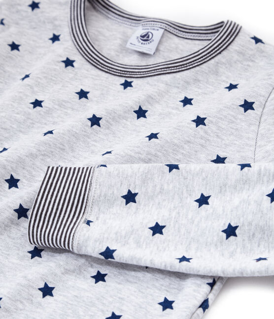 Pyjama petit garçon en côte gris POUSSIERE/blanc MULTICO