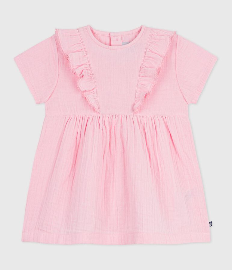 Robe b&eacute;b&eacute; en coton manches courtes unie rose MARQUISE