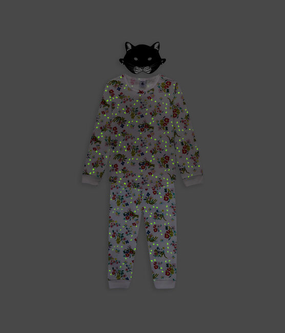 Pyjama déguisement phosphorescent imprimé avec masque panthère en coton enfant blanc MARSHMALLOW/blanc MULTICO