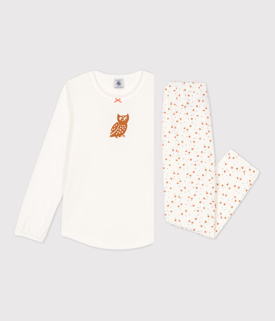 Pyjama petite fille en coton blanc MARSHMALLOW/blanc MULTICO