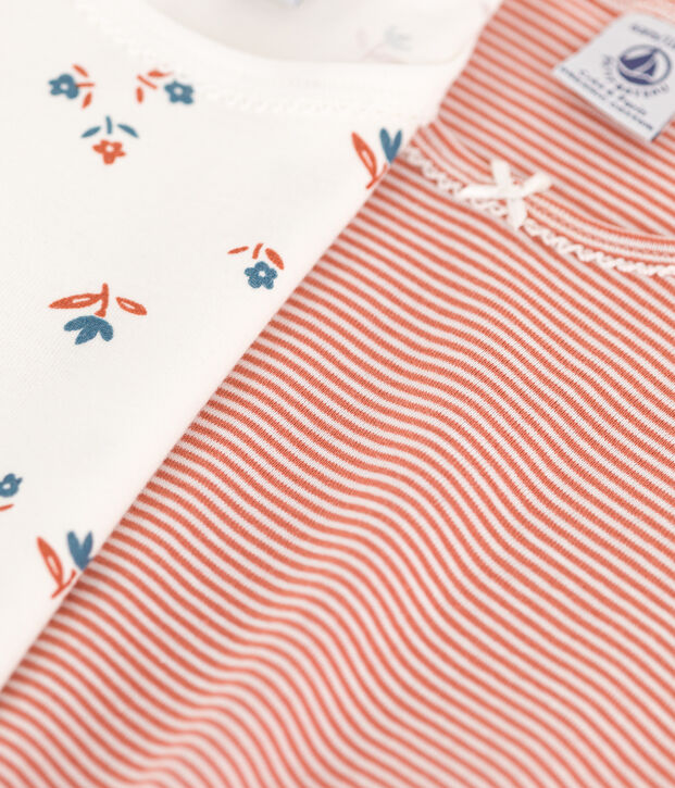 Lot de 2 tee-shirts manches courtes fleur petite fille en coton multicouleur