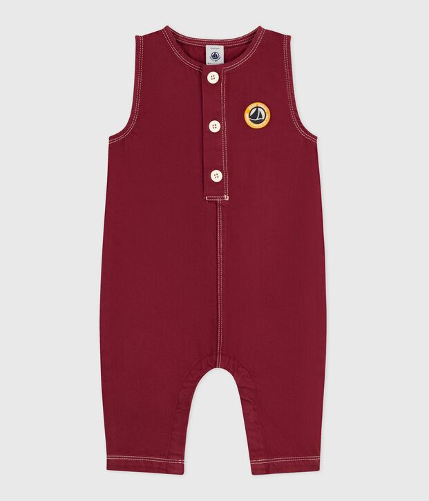 Combinaison longue b&eacute;b&eacute; en denim uni rouge