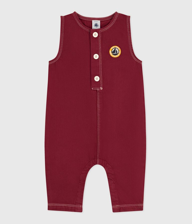 Combinaison longue b&eacute;b&eacute; en denim uni rouge AMARANTE
