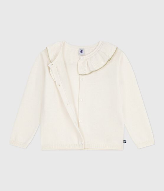 Cardigan enfant en laine et coton uni blanc MARSHMALLOW/gris ARGENT
