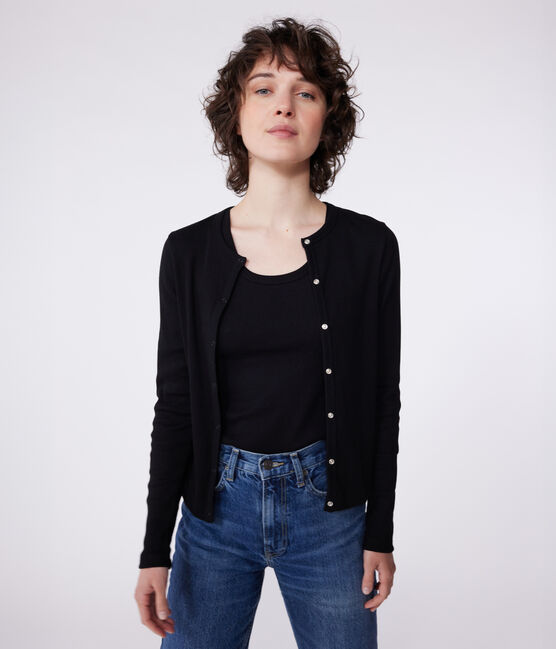 Cardigan femme en coton uni noir BLACK