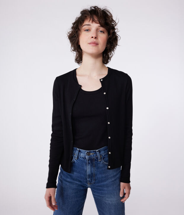 Cardigan femme en coton uni noir