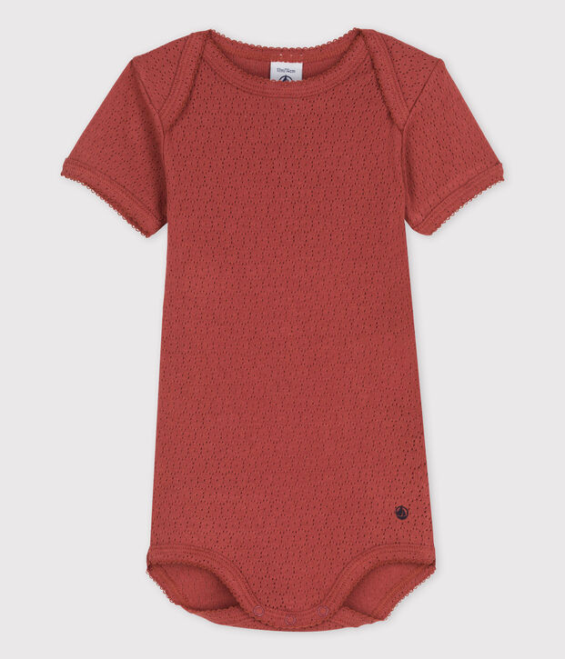 Body manches courtes en maille ajour&eacute;e b&eacute;b&eacute; marron