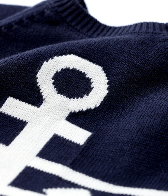 Pull en tricot coton/lin bébé garçon bleu SMOKING/blanc MARSHMALLOW