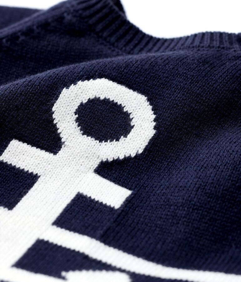 Pull en tricot coton/lin b&eacute;b&eacute; gar&ccedil;on bleu/blanc