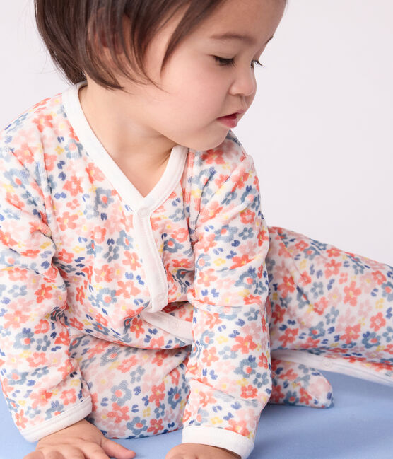 Pyjama bébé en velours imprimé fleuri blanc MARSHMALLOW/blanc MULTICO