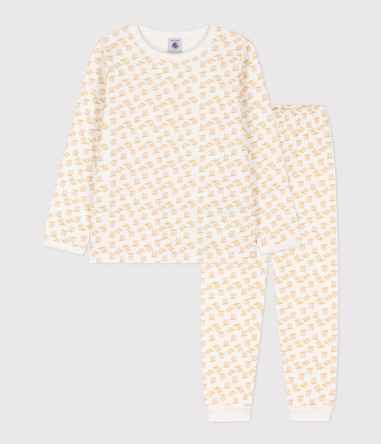 Pyjama fleur petite fille en tubique blanc MARSHMALLOW/blanc MULTICO