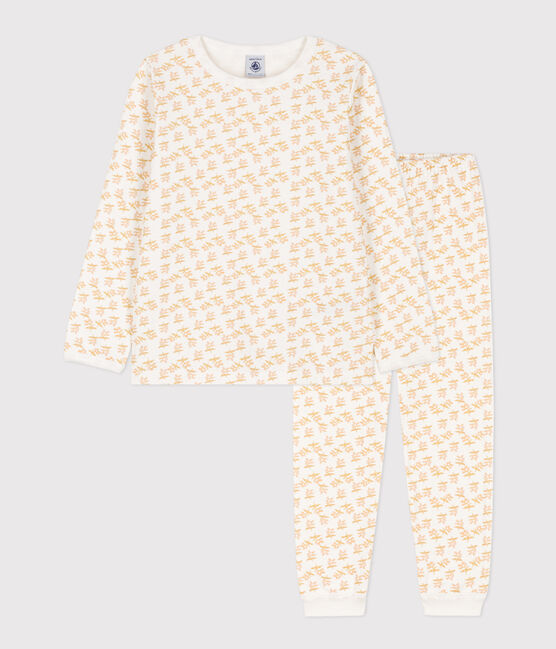 Pyjama fleur petite fille en tubique blanc MARSHMALLOW/blanc MULTICO