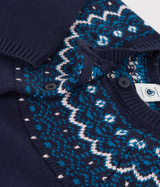Cardigan laine et coton enfant fille bleu SMOKING/blanc MULTICO
