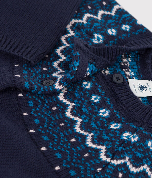 Cardigan laine et coton enfant fille bleu/multicouleur