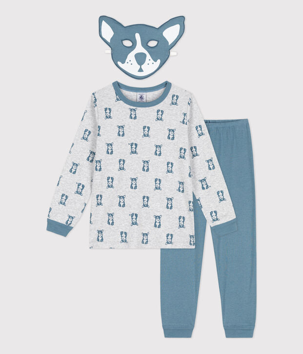 Pyjama chien avec masque en coton enfant gris/bleu