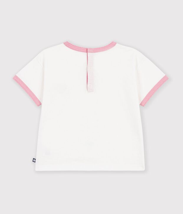 Tee-shirt b&eacute;b&eacute; en coton manches courtes uni et badge c&oelig;ur blanc