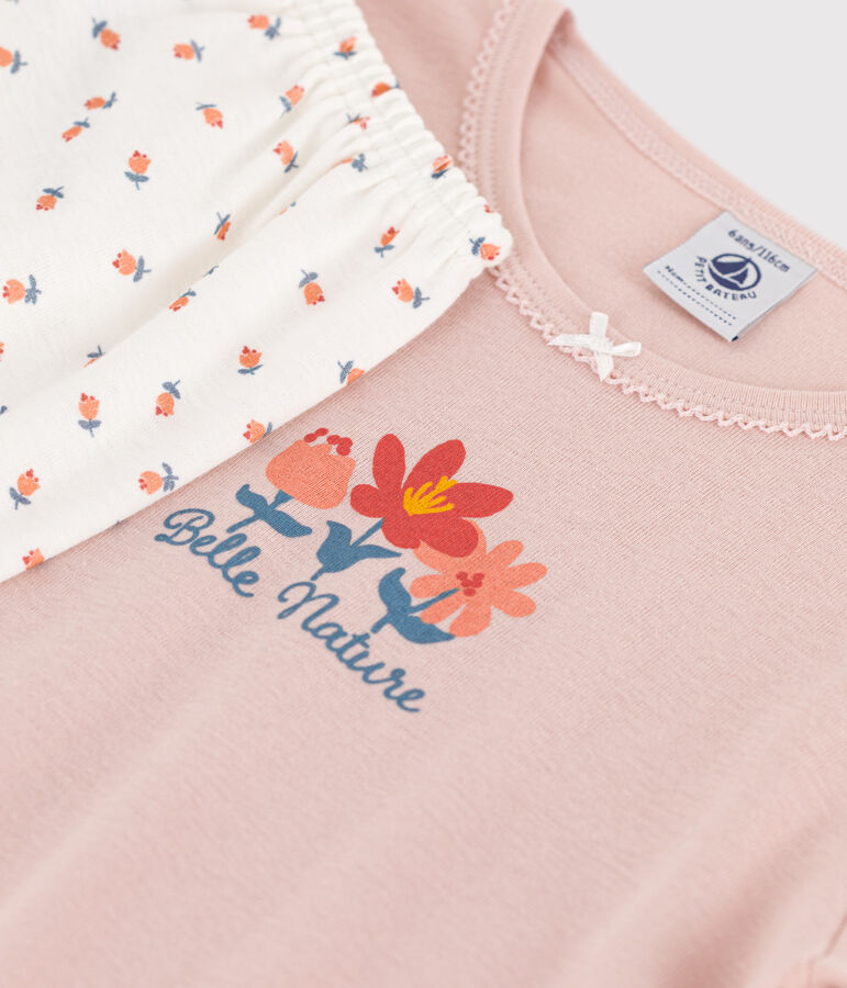 Pyjama petite fille en coton rose SALINE/blanc MULTICO
