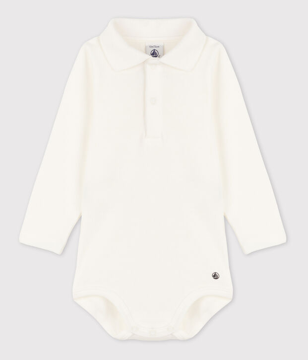 Body b&eacute;b&eacute; col polo en coton uni blanc