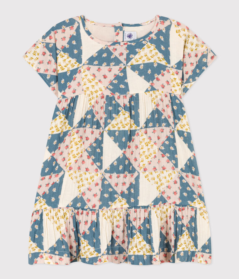 Robe manches courtes en gaze de coton enfant fille blanc AVALANCHE/ MULTICO