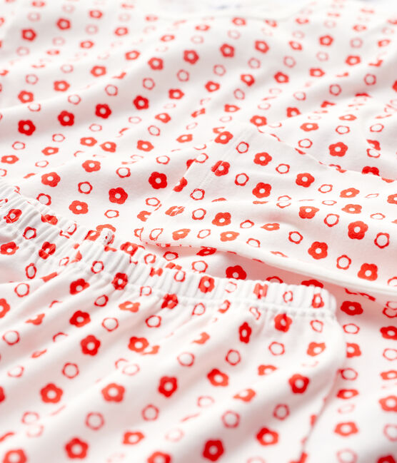 Pyjama imprimé fleurs graphiques fille en coton biologique blanc MARSHMALLOW/ SPICY
