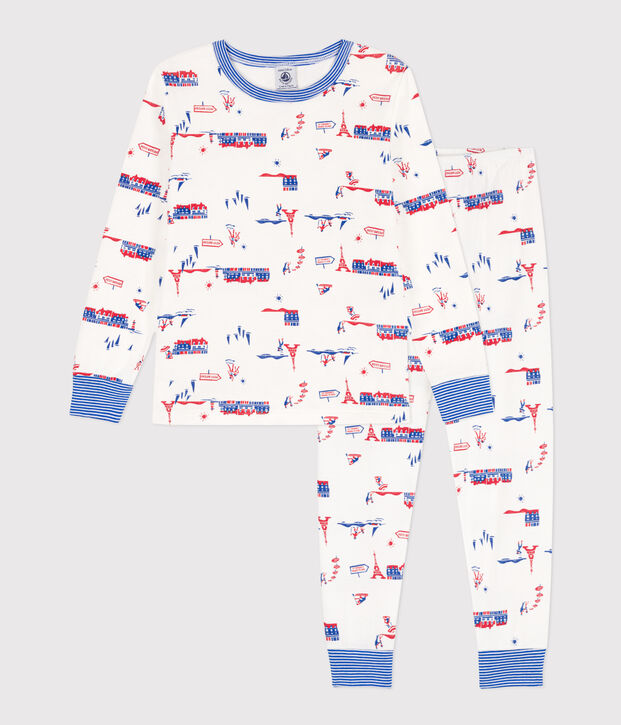 Pyjama Paris en coton enfant blanc/multicouleur