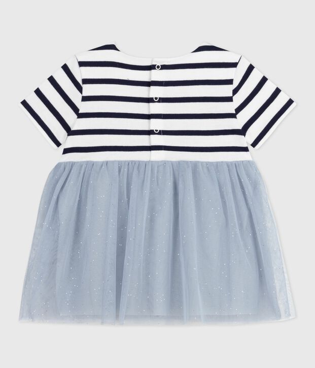 Robe b&eacute;b&eacute; bi-mati&egrave;re manches courtes bleu/multicouleur