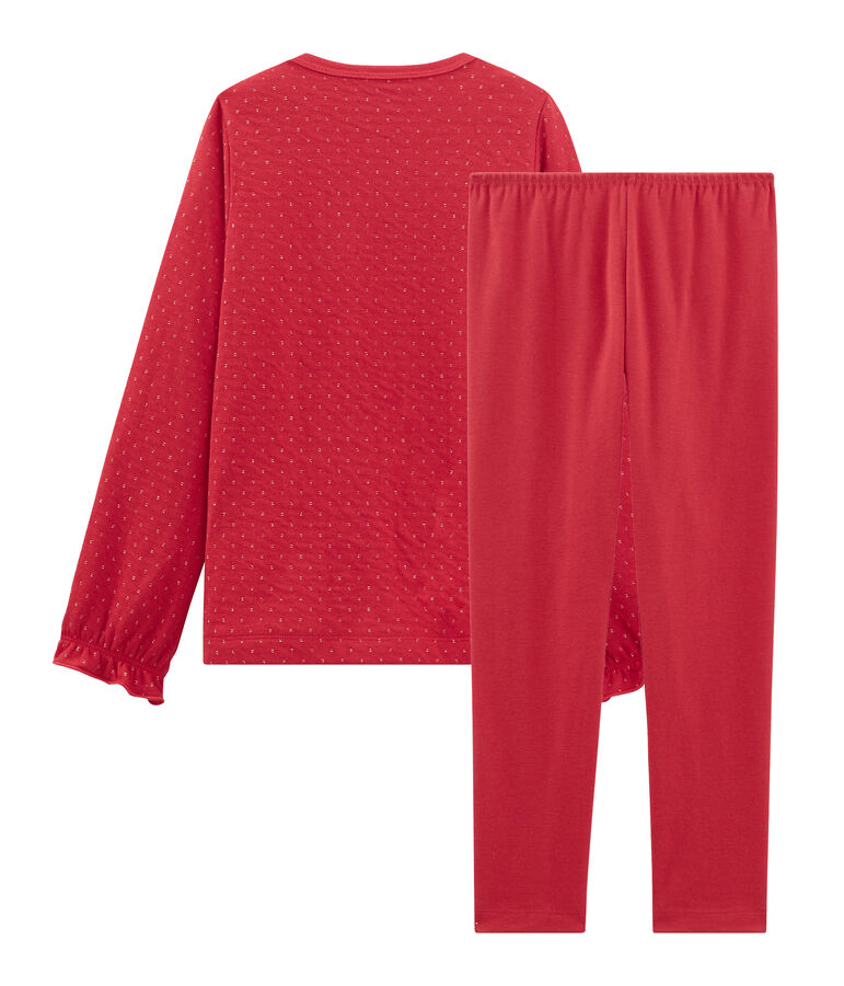 Pyjama petite fille en tubique et c&ocirc;te rouge/jaune
