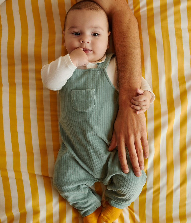 Ensemble naissance salopette et body brod&eacute; en coton vert PAUL