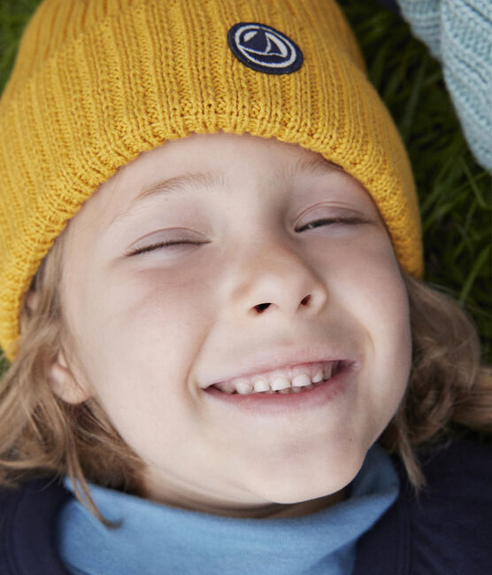 Bonnet en tricot doublé en polaire enfant garçon-fille jaune BOUDOR