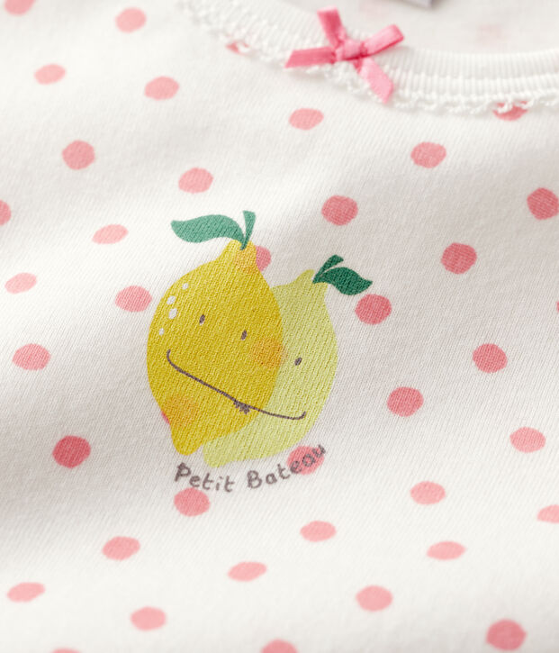 Pyjacourt &agrave; pois roses petite fille en coton blanc/rose