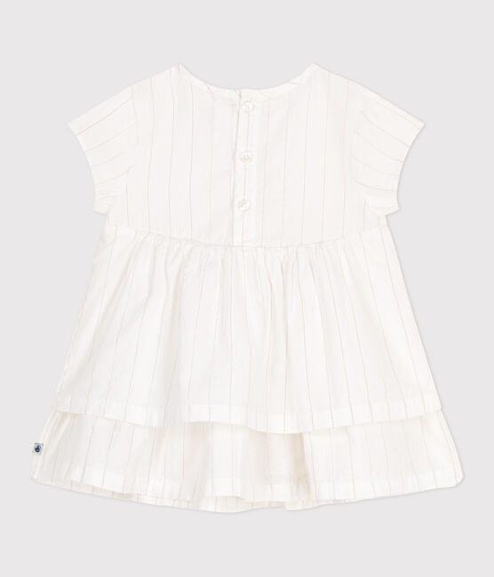 Robe cérémonie bébé en coton léger, manches courtes blanc ECUME/ ARGENT