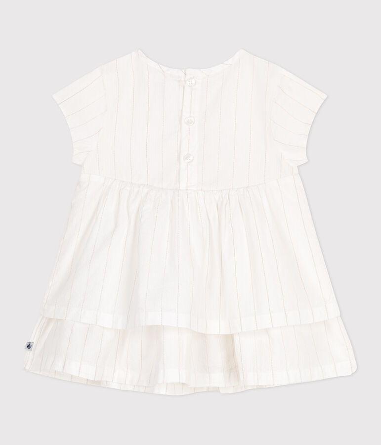 Robe c&eacute;r&eacute;monie b&eacute;b&eacute; en coton l&eacute;ger, manches courtes blanc ECUME/ ARGENT